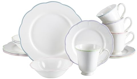 CreaTable, 24841, Serie Florine, 16-teiliges Geschirrset für 4 Personen, Kombiservice aus Steingut, spülmaschinen- und mikrowellengeeignet, Qualitätsproduktion