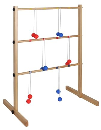 Relaxdays Ladder Golf Garden Throwing Game for Kids, 6 Balls, Wood, Natural, 89x64x45 cm