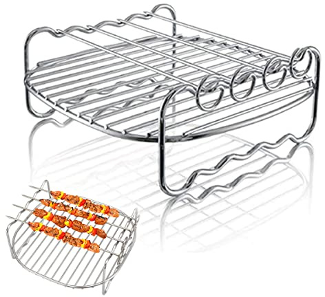 Heißluftfritteuse Zubehör, dellyy Airfryer Zubehör, Air Fryer Rack 17 cm, Rack Heißluftfritteuse, Rostfreier Stahl, Grillrost Set, mit Backstift, für Bratpfannen, Backöfen, Außengrills (A, 17CM)