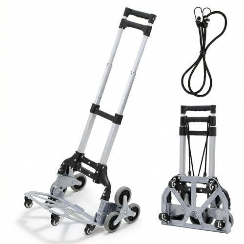 Monucep Treppensteiger Sackkarre klappbar bis 70kg aus Aluminium | Treppensackkarre mit höhenverstellbarem Griff, rutschfester Ladefläche, für Hausarbeit & Garten