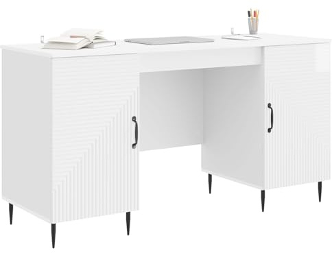 vidaXL Schreibtisch Hochglanz Weiß 142,5 x 50 x 75 cm Holzwerkstoff, Wohnzimmertisch, Vintage-Style, viel Stauraum, aus Holz, perfekt fürs Lernen, Bastelarbeiten, Home Office