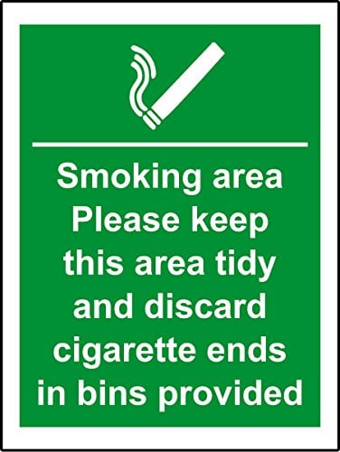 Smoking Area Cigarette Bins Provided safety sign - 3mm Aluminium dibond 300mm x 200mm