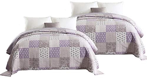 WOLTU® 2 x Tagesdecken Bettüberwurf Steppdecke Patchwork Wendedesign Bettdecke Stepp Decke Doppelbett unterfüttert und gesteppt, 150x200 cm
