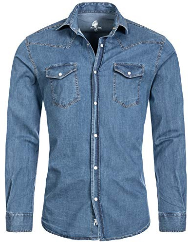 Rock Creek Jeanshemd Herren Regular Fit Denim Langarm H-200 Hellblau M