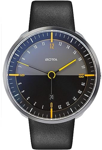 botta Herren-24H-Stunden-Uhr Schweizer Quarzwerk mit Lederarmband TRES 24 (45 mm)