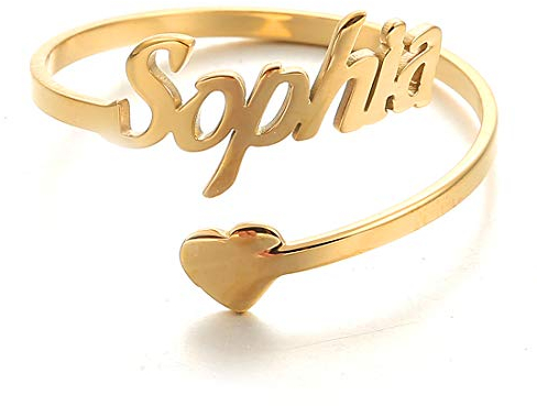AFSTALR Damen Ring Name Personalisierte, Benutzerdefinierter Ring Gold Eheringe mit Herz Buchstaben Tochter Mutter Geschenk