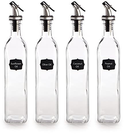 Maison & White Oil and Vinegar Dispenser Bottles - 500ml Pack of 4 | Glass Oil Bottles | For Cooking and Serving | Sauce and Dressing Cruet Drizzler Bottles | M&W