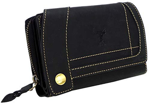 RFID Büffelleder Damen Geldbörse XL Echt Leder Portemonnaie Frauen Portmonee Art.Nr. 2-679 (Schwarz/Graphit)