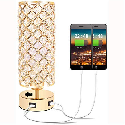Lampada da Tavolo Lampada da Comodino USB Lampada da Notte Decorativa con 2 Doppie Porte di Ricarica USB Veloci e Interruttore a Pulsante Lampadina E27 Inclusa per Camera da Letto Soggiorno Cucina