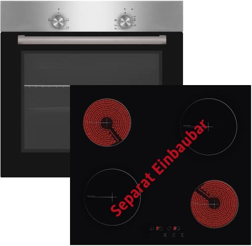 Simfer Einbau Herdset Backofen + Kochfeld Autark 60 cm 3 Funktionen 2-fach Verglasung Beleuchtung Touch-Bedienung 4 Zonen Glaskeramikkochfeld Gray