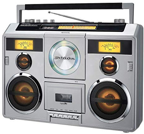 Studebaker Sound Station Portable Stereo Boombox with Bluetooth/CD/AM-FM Radio/Cassette Recorder (Silver)