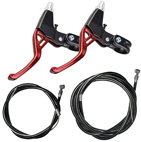 Lomodo 4 Pieces Bicycle Brake Accessories Including 2 Pack V-Brake Handlebar Aluminium Alloy Brake Levers (2.2 cm in Diameter) and 2 Pack Brake Wire for Mountain/Road/MTB Bike (Red)