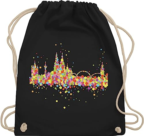 Shirtracer Turnbeutel Rucksack - Karneval & Fasching - Taschen - Konfetti Skyline Köln I Kölle I Kölner Dom Konfetti - Unisize - Schwarz - m karnevalsbeutel faschings koeln rucksäcke karnevalstasche