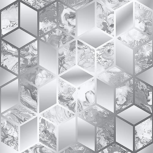 Muriva Elixir Cube Wallpaper - Metallic Silver -166510