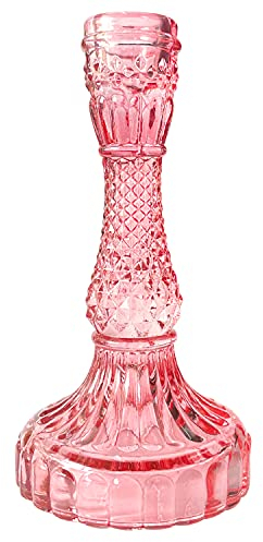 Qililandiy Glas Kerzenhalter Kerzenständer Retro Bunt Tischleuchter Mittelstücke Kerzenleuchter 8x17cm für Teelicht Heimdekoration Partyzubehör Rosa