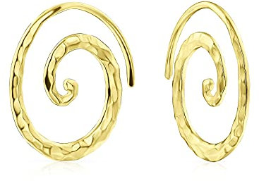 Boho Geometrische Tribal Wirbel Gehämmerter Draht Spiral Hoop Threader Ohrringe Für Frauen Teenager Gelbgold Plattiertes .925 Sterling Silber