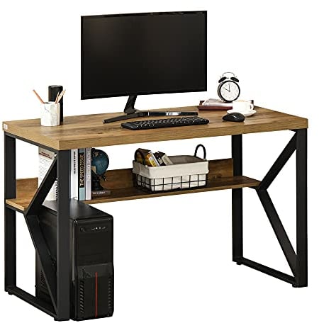 HOMCOM Computer Desk Writing Desk Home Office PC Laptop Workstation with Storage Shelf 120 x 60 x 76cm Black Brown Wood Effect
