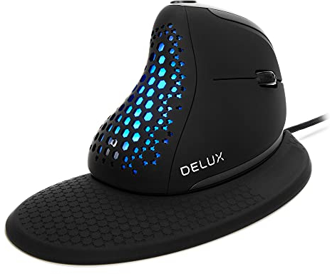 DeLUX Mouse Verticale Con Filo, Mouse Ergonomico con 6 Pulsanti e Rotella, 4000 DPI, Clic silenzioso, Luce RGB, con Poggiapolsi Rimovibile Magneticamente, per Laptop/PC/Mac (M618XSU)
