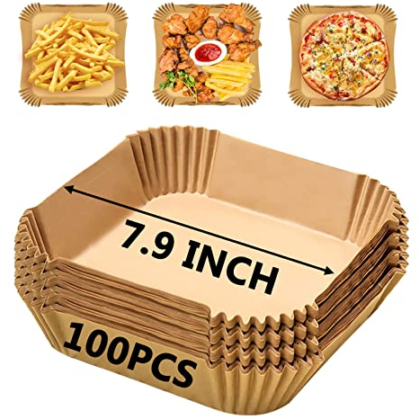 Air Fryer Liners Square, 7.9 Inch Air Fryer Disposable Paper Liners, Non-Stick Air Fryer Parchment Paper Liners Food Grade Baking Paper Compatible with COSORI, Ninja, Tower Air Fryer