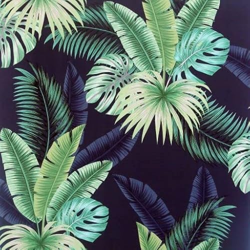 Arthouse Miami Tropics Navy Blue & Green Wallpaper, Exotic Design with an Array of Greens on a Rich Navy Background, 921407