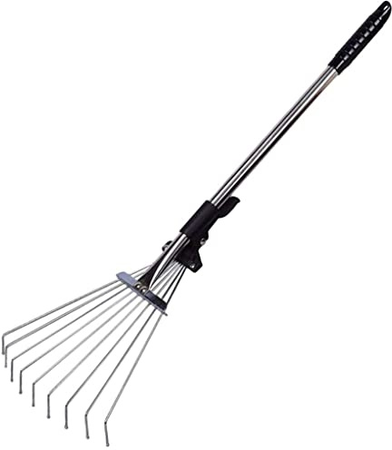 Telescopic 70cm to 135cm Garden Rake for Leaves Cleaning Adjustable Handle Lock Rust Free Lawn Yard Garden Leaf Rake Expanding Handle with Adjustable Folding Head
