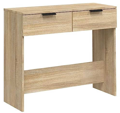 vidaXL Mesa Consola de Entrada Auxiliar Pasillo Espejo Decorativa Moderna Salón Sofá Cajones Almacenamiento Madera Contrachapada Color Roble