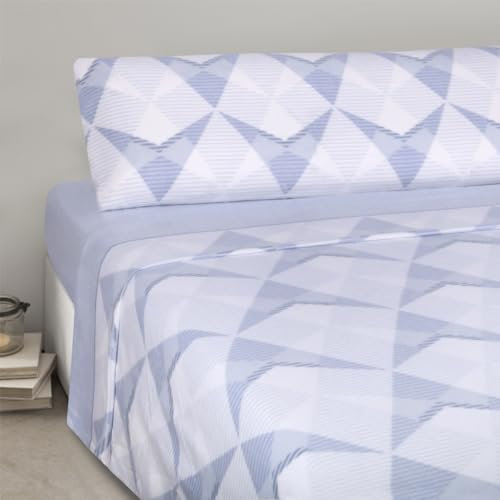 MERCURY TEXTIL- Juego Sábanas 3 Piezas Invierno, Sabanas Polar Microfibra Térmica.Incluye Bajera Ajustable,Encimera y Funda Almohada. (Invierno Triángulo Lila Azulado, Cama 150CM)