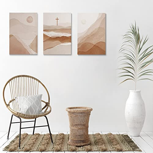 Fchen art Set mit 3 christlichen Wandkunst Gott Zitaten Wanddekoration Kreuz Leinwand Religiöse Jesus Malerei Glaube kann Berge bewegen Poster Malerei inspirierende Heimdekoration 60 x 90 cm