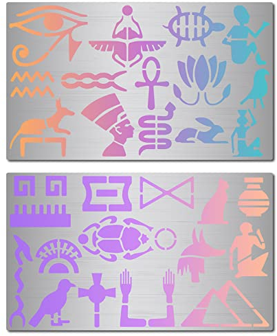 GORGECRAFT 2 Styles Metall Ägyptische Symbol Schablone Tier Hieroglyphen Schablonen Wiederverwendbare Edelstahl Malvorlage Für Holzbrand Brandmalerei Gravur Zeichnen Handwerk