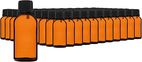 HandsUnity 30ml-110 pièces de Flacon à Compte-gouttes - Petit Flacon en Verre Ambré de type Apothicaire avec Bouchon à Compte-gouttes Noir en Verre Brun Ensemble comprenant 5 Accessoires