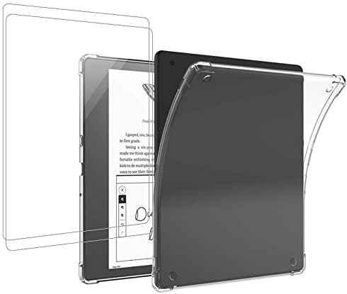 Coque pour Kindle Scribe 2024/2022 10.2 Pouces avec 2 Pièces Protection D'écran en Verre Trempé, Anti-Rayures TPU Flexible Transparent avec Coin Renforcé, Antichoc Étui de Protection Kindle Scribe