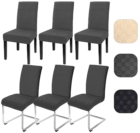 Yugarlibi Stuhlhussen 6er Set Stretch Stuhlhussen Schwingstuhl Elastische Moderne Jacquard Stuhlbezug Abnehmbarer Waschbarer Stühle Schutz für Küche Restaurant Bar Hotel Bankett (Dunkelgrau, 6 Stück)