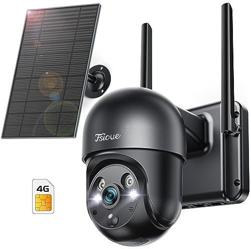 3G/4G LTE Telecamere Senza Fili da Esterno con SIM, 4MP Telecamera Esterno con Pannello Solare, Batteria da 14400mAh, 360° PTZ Visione Notturna a Colori, Rilevamento Umano