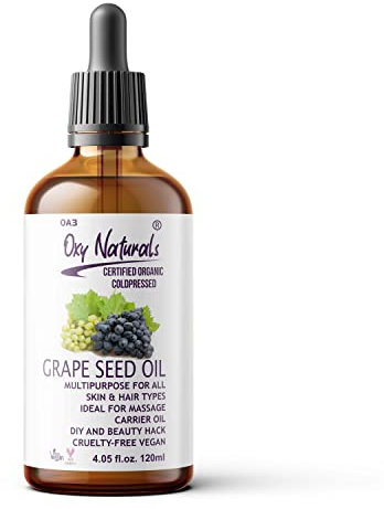 Oxy naturals Grapeseed Oil 120ml – 100% Pure & Natural – Ideal for Skin Care, Hair Care, Aromatherapy and Overall Wellness - Glass Bottle with Dropper