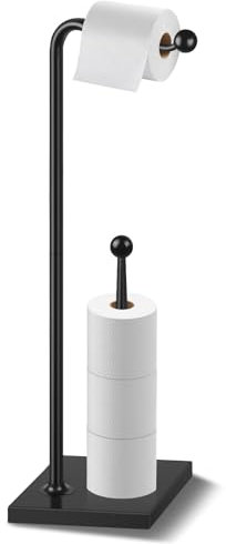 Free Standing Toilet Roll Holder, Freestanding Toilet Paper Holder Stand for Bathroom, Floor Standing Toilet Tissue Holder Dispenser Storages 4 Rolls, Stainless Steel Toilet Roll Stand Black