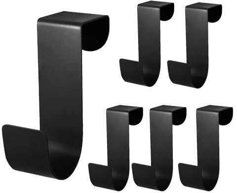 Biaungdo 6 Stück Haken für Schranktüren, schwarz, Edelstahl, Kleiderhaken, Organizer, Halter, Hintertür, einzelne Haken zum Aufhängen über der Tür, Küche, Weihnachten, Kranz, Kleidung