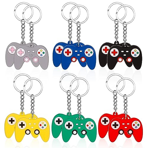 Wangjiangda 12 Stück Videospiel Schlüsselanhänger, Controller für Mottopartys, Cartoon-Design, 6 Farben