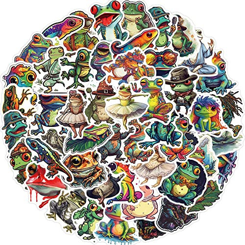 50Pcs Frog Stickers Laptop Car Scrapbook Phone Skateboard Suitcase Luggage Bike Frog Stickers Vinyl Waterproof Aesthetic Personalised Stickers for Teens Boys Girls Adults Children