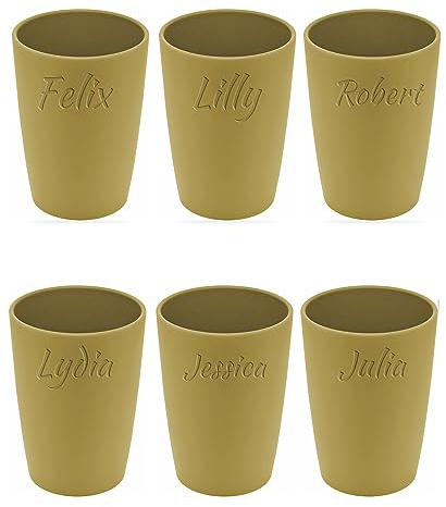 Magu 6 Personalisierte Becher aus Biopolymer (100% Erdölfrei) mit Namen | 6er Set Trinkbecher + Individuelle Namensgravur Zahnputzbecher Natur Design 6 Stück gold