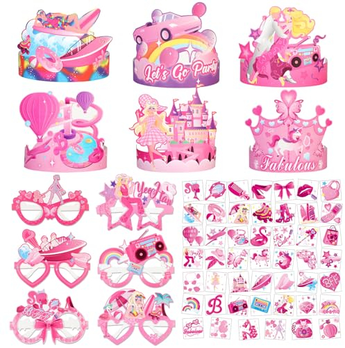 HOWAF Occhiali Festa Compleanno Rosa Occhiali Compleanno Cappellini Festa Compleanno Cappellini Compleanno Cappello Compleanno Tatuaggi Ragazza per Gadget Festa Compleanno Costume Accessories