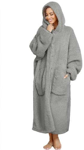 ililmmoe Plüsch Hoodie Decke für Frauen und Männer,Super warme und gemütliche große tragbare Decke Hoodies Homewear,Dicke lose Plüsch Mäntel(Gray,L)