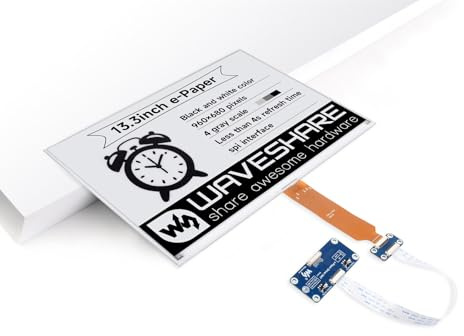 Waveshare 13.3inch E-Paper HAT, 960 x 680 Pixel, SPI Interface, Ideal for Price Tags, Shelf Labels, Industrial Instruments, with PCB Driver Board