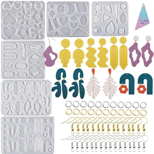 Attuslla 6 Stück Resin Gießharz Silikonform, Resin Silikonform Ohrringe, Silikonform Schmuck Epoxidharz Form für Ohrringe