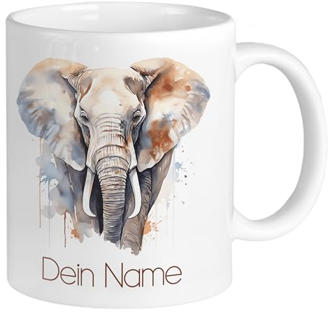 GRAZDesign Elefanten Tasse mit Namen personalisiert - Namenstasse, Kaffeetasse Büro und Zuhause, Geschenk zur Weihnachten Keramik 330ml