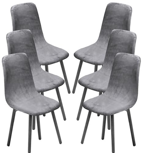 KELUINA Esszimmerstühle Stuhlhussen 2/4/6er Set,Stil Shell Esszimmerstuhl Mid Century Modern Stuhl Sipcover,Gepolsterte Esszimmerakzent Seitenstühle Bezüge (Hellgrau1,6 PCS)