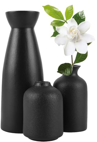 JMIATRY 3er-Set Vase Schwarz, Vasen Keramik, Kleine Vasen für Tischdeko Schwarz für Wohnzimmer, Schlafzimmer, Hochzeits Deko