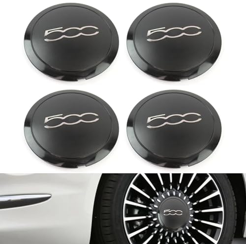 Pack De 4 Enjoliveurs De Roue, Enjoliveurs De Roue avec Bord Chromé pour Fiat 500 51884863 Compatible avec 68078419ac 68078421ac Capuchon Central De Moyeu Roue RéSistant à La Chaleur De Remplacement