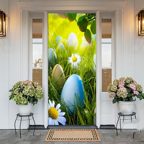 Osterbanner Happy Easter Türabdeckung 203x91cm - Niedlichen Osterhasen Eier Türbanner Osterbanner Hintergrund Banner Dekoration Ostern Haustür Veranda Banner Schild Osterdekoration (F, onesize)