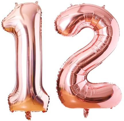 Happium Air Balloons, 34 Inches Number 12, Rose Gold Foil Balloon Numbers 1 and 2 for Birthday Wedding Party Decorations Celebration Supplies