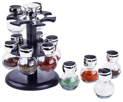 Shop24Direct Carrousel à épices avec 12 pots à épices, rotatif, pour chaque plat le bon assaisonnement ! Bocaux sans contenu !